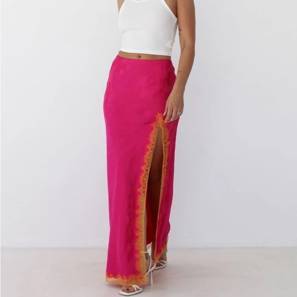 Rumored Hot Pink Maxi Skirt with Orange Trim
